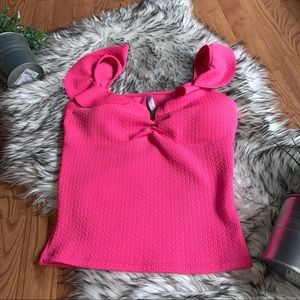 Hot Pink Ruffle Sleeve Tank